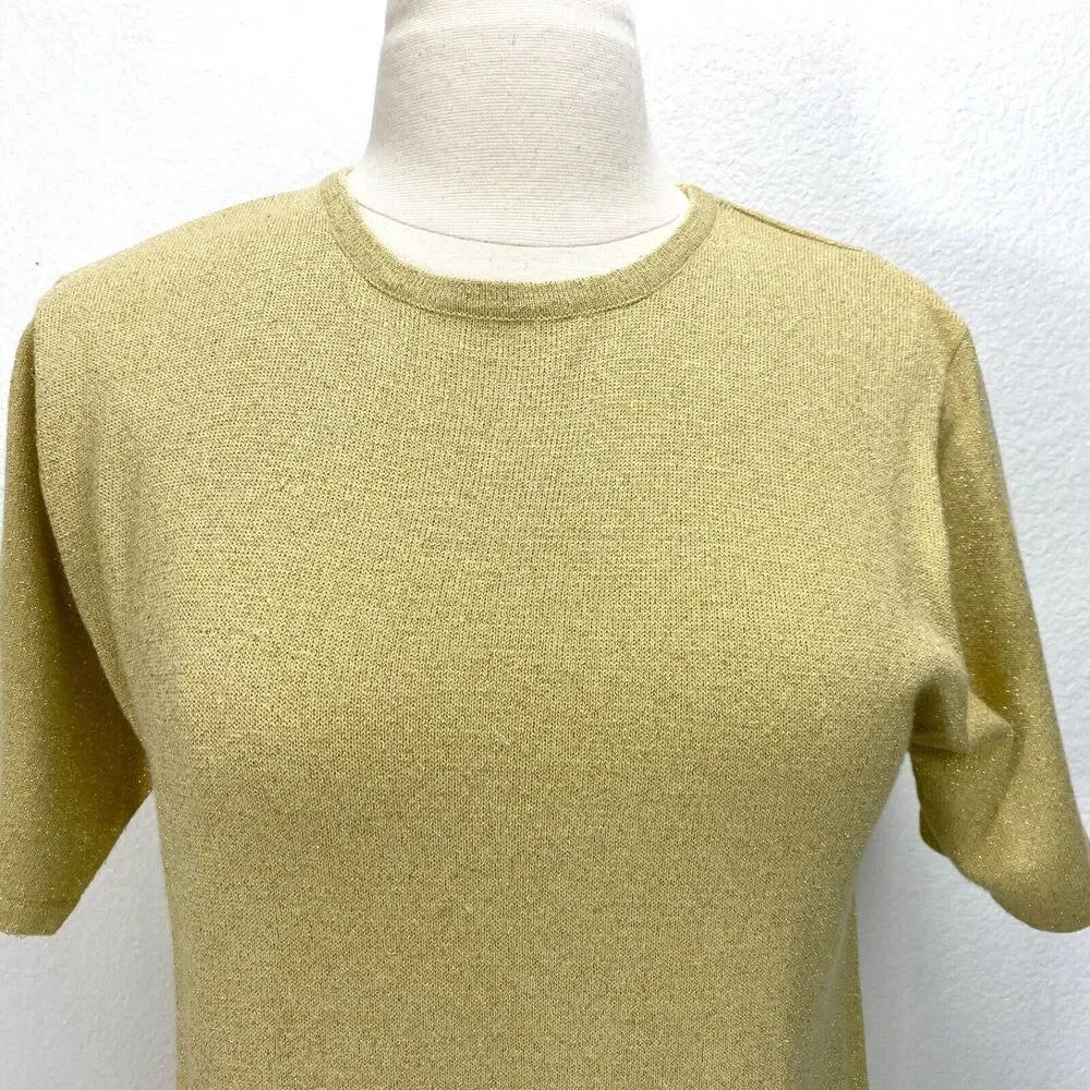 Vintage Y2K Yarnworks Gold Metallic Sweater Small Knit Short Sleeve Pullover